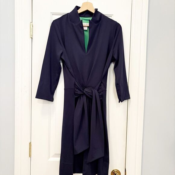 Gretchen Scott Navy Blue Tie Dress Stretch Size M Packable Travel - Picture 1 of 7